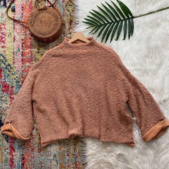 Free People Sweaters - Free People Pink Mock Neck Wide Sleeve Oversized Cozy Knit Sweater XS